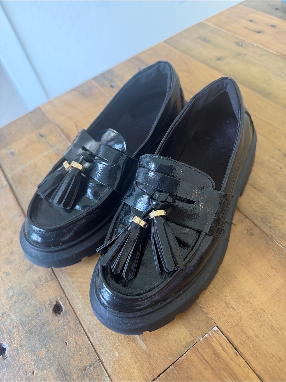 Zara Black Patent Tassel Moccasins for Kids